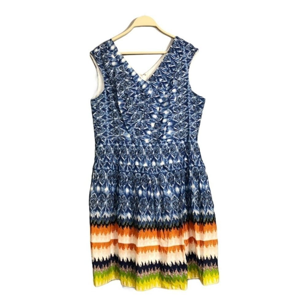 Amanda Lane Dress Sundress Size 14 Blue Zip VNeck Sleeveless Retro Casual Summer
